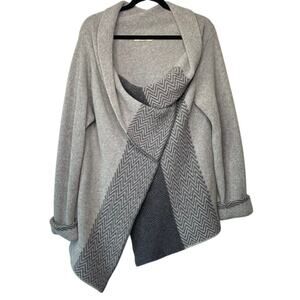 A.IDA Gray Made in Italy Wool Blend Button Closure Asymmetrical Cardigan Size XL